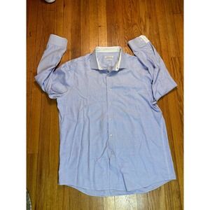 Men’s Perry Ellis Portfolio Slim Fit Blue Dress Shirt‎ 100% Cotton Size XL